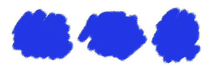 Obraz premium Horizontal Row of Three Vibrant Blue Abstract Shapes with Stippled Texture on White Background