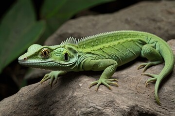 Naklejka premium Green Plumed Basilisk Lizard Basiliscus