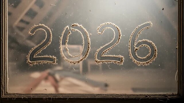 2026 Year Written in Dust on a Window