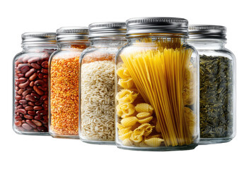 Assortment of dry food ingredients in glass jars