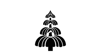 A black silhouette of a stylized Christmas tree on a white background