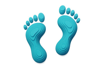 Aqua blue layered footsteps illustrating a journey, discovery, and path forward, with an ecological carbon footprint concept