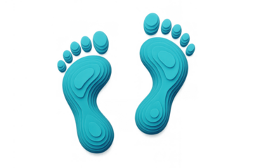 Aqua blue layered footsteps illustrating a journey, discovery, and path forward, with an ecological carbon footprint concept