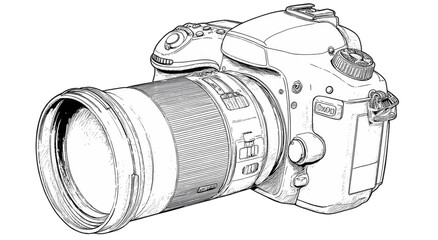 Detailed illustration of a professional digital camera with a large lens