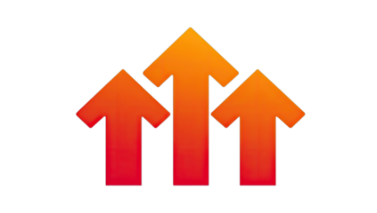 Three upward pointing arrows with gradient colors on black background
