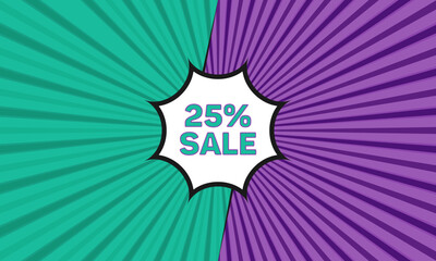 Purple green comic book style background twenty five percent sale