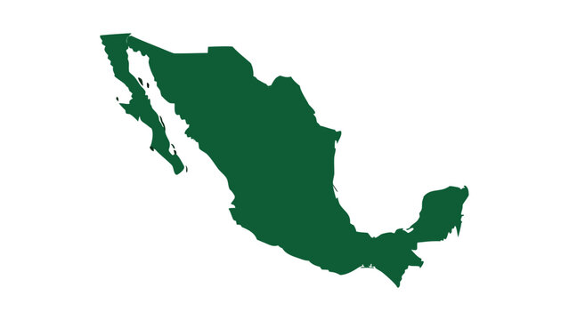 Green Silhouette Map of Mexico on White Background