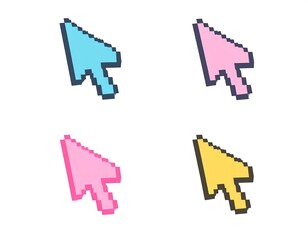 Pixelated cursor icons in various pastel colors against a white backdrop