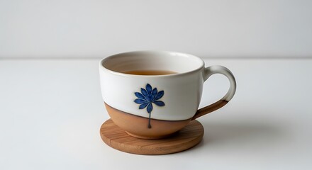 Fototapeta premium Tea cup with blue leaf.