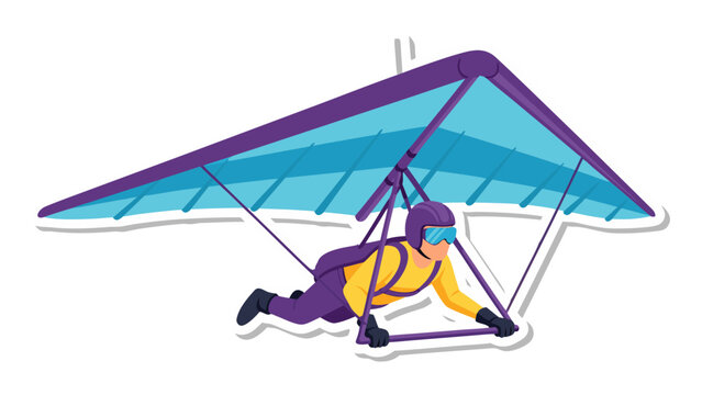 Hang Gliding Cartoon: Person Flying with Purple and Blue Wing