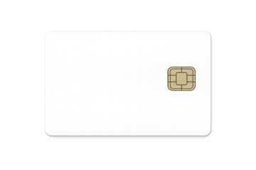 Blank white payment card with smart chip for secure transactions and digital finance template, transparent background