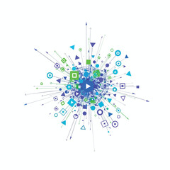 Abstract composition of shapes and lines radiating outward from a central point