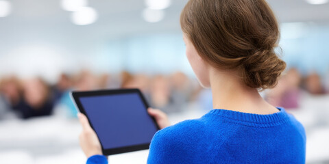 Seminar education learning e learning online digital technology computer tablet video screen classroom study course training teaching lecture lesson lecturer student audience people adult