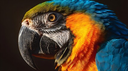Close-up of a vibrant blue and gold macaw parrot.