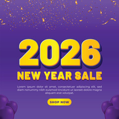 2026 New Year Sale Promotion with Confetti and Balloons