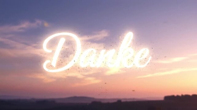 Beautiful Sunset Sky with Colorful Clouds on the Horizon with Danke Text