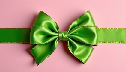 Vibrant Green Satin Bow Pastel Pink Background