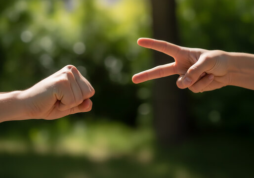 Rock Paper Scissors Hands Close Up Outdoors