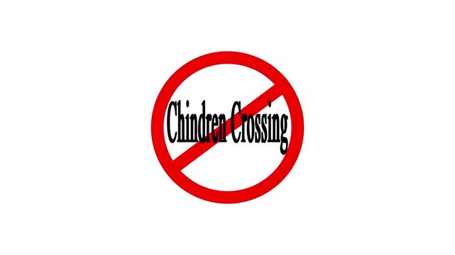 A video showcasing a no children crossing sign on a white background