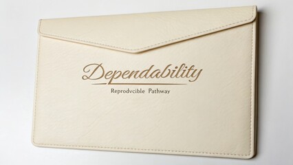 Elegant cream envelope with the word Dependability and Reproducible Pathway embossed on the surface for professional use
