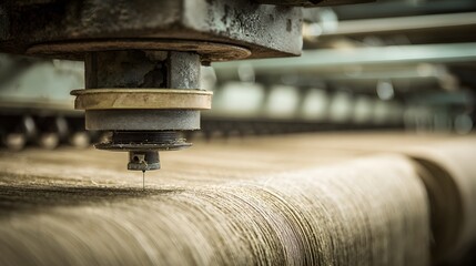 Close-up of industrial cutting machine working on material.