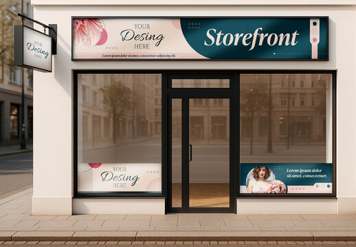 White And Black Mockup Storefront Facade Signage Template