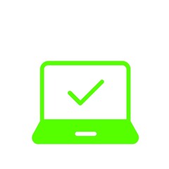 タスク完了を示すチェックマーク付きパソコンアイコン(緑)