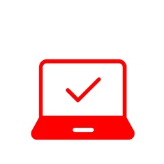 タスク完了を示すチェックマーク付きパソコンアイコン(赤)