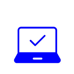 タスク完了を示すチェックマーク付きパソコンアイコン(青)