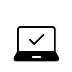 タスク完了を示すチェックマーク付きパソコンアイコン(黒)