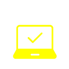 タスク完了を示すチェックマーク付きパソコンアイコン(黄色)