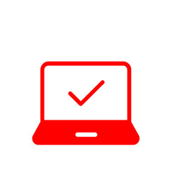 タスク完了を示すチェックマーク付きパソコンアイコン(赤)