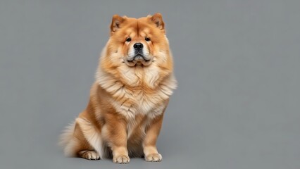 Chow Chow dog sitting upright with a stubborn facial expression