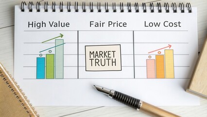 Market Truth Illustration with Graphs Showing High Value, Fair Price, and Low Cost for Financial Analysis