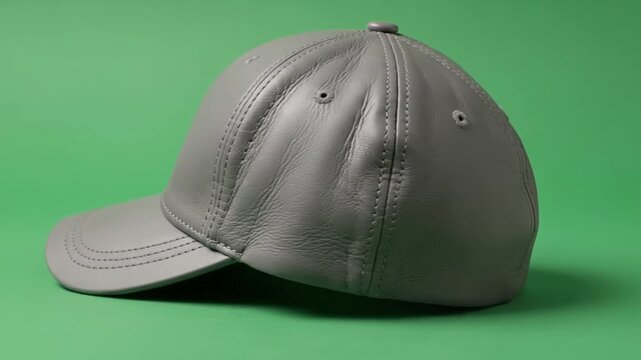 Stylish Gray Baseball Cap on Green Background - A Fashionable Accessory.