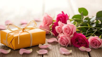 Gift box with pink roses