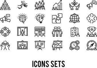 Team icon set. Editable line icons. Vector illustration