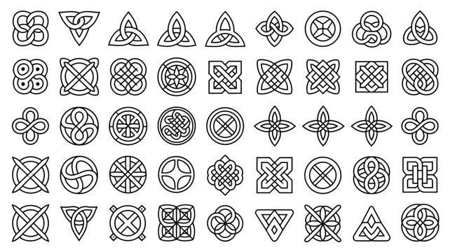 Celtic ornamental corner illustration, detailed vector set featuring Irish knot patterns and medieval decorative elements, traditional cultural motifs ideal for historical artwork, decorative frames,