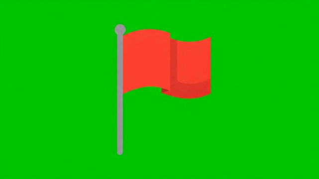 A simple red flag waving on a flagpole against a solid green background, representing a warning or signal.