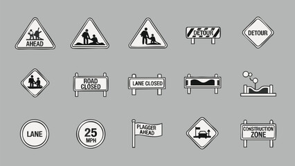 roadwork signs construction signs traffic signs set.