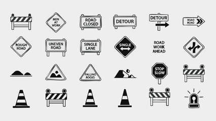 Construction Road Signs  Safety Symbols Collection.