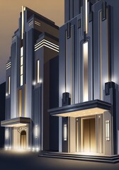 Geometric metropolis elegant buildings, architectural art deco style, modern city