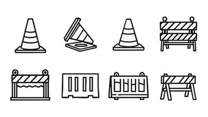 Traffic Cones  Barriers Road Safety Icons.