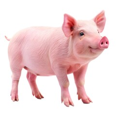 Happy pink pig standing and looking forward isolated on a white background