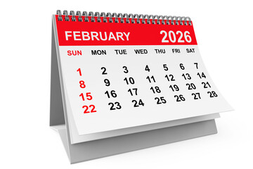 2026 Year February Calendar. 3d rendering