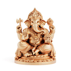 Symbol Of Wisdom And Prosperity. Golden Ganesha Idol With Intricate Details. 3d Rendering