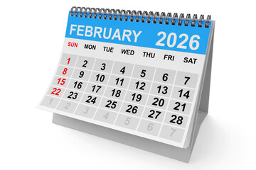2026 Year February Calendar. 3d Rendering