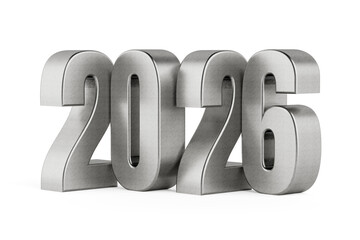 New Year Countdown Concept. Metallic Silver 2026 Numbers. 3d Rendering