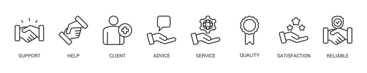 Fototapeta premium Customer Care Line Icon Set For Web Banner. Vector Illustration Concept With Some Icons. Designed In Line Style