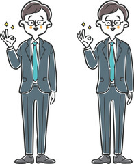 OKサインをするビジネスマン　全身　ベクター